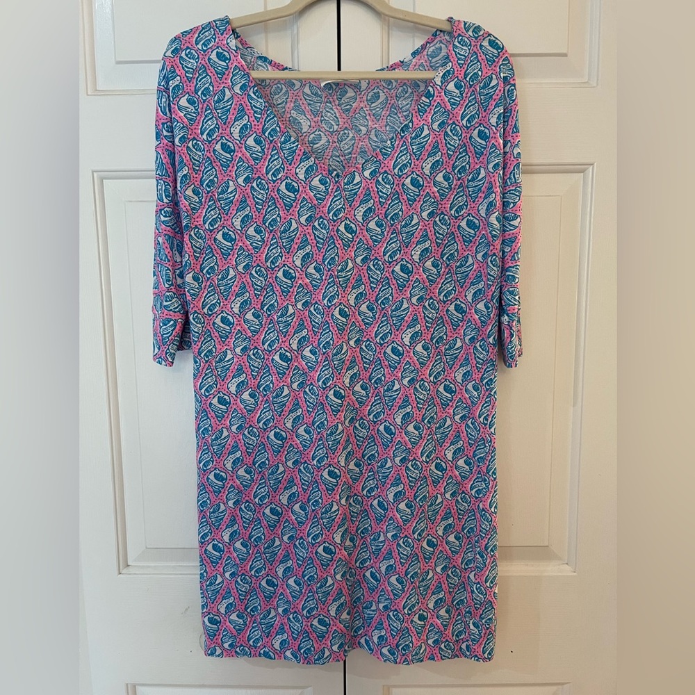 Lilly Pulitzer Pink and Blue Seashell Dress EUC Size M